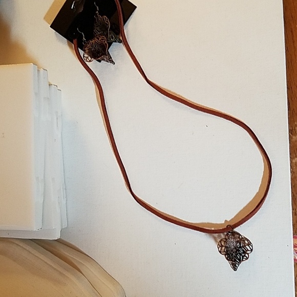 la Ti Da Handmade Creations Jewelry - Antique Gold Vegan Leather Earrings & Necklace.